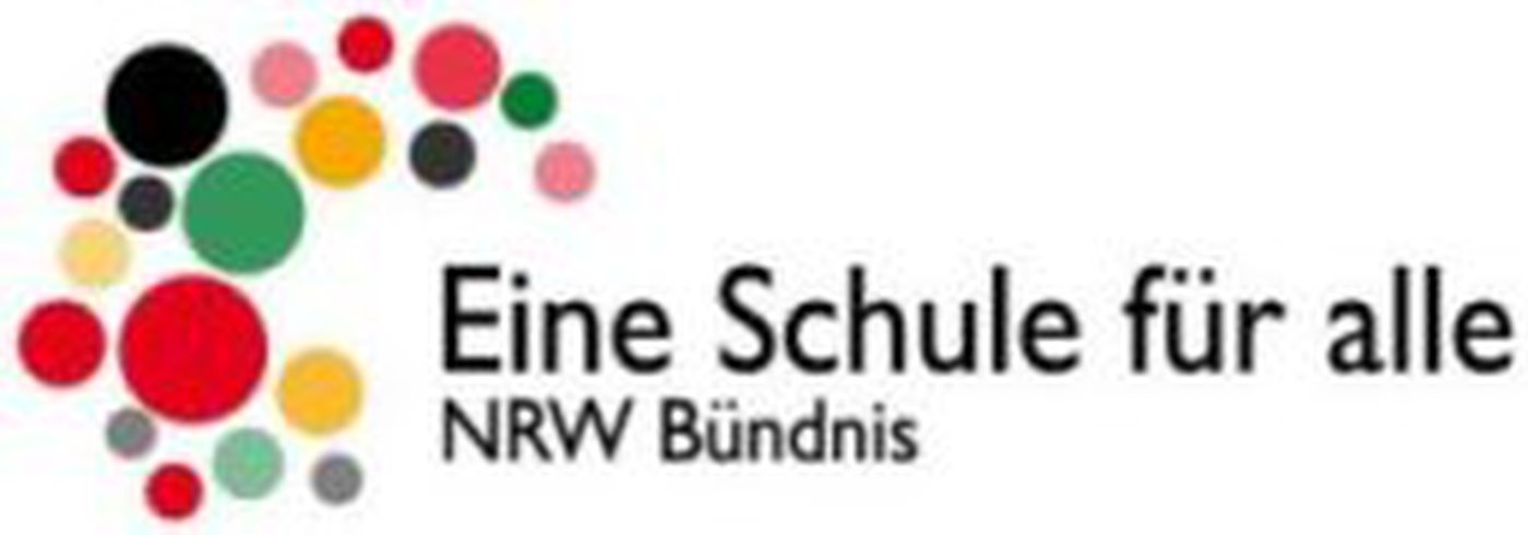 Verschiedenfarbige Punkte unterschiedlicher Größe links,  Name des Bündnisses rechts