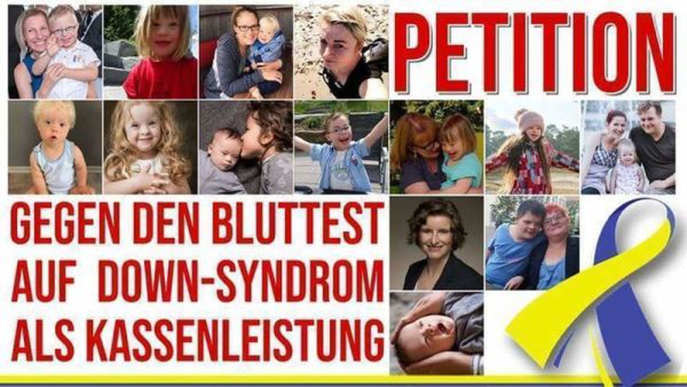 Plakat zur Petition gegen den Bluttest auf Down-Syndrom