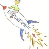 Empowerment-Rakete mit Mensch drauf