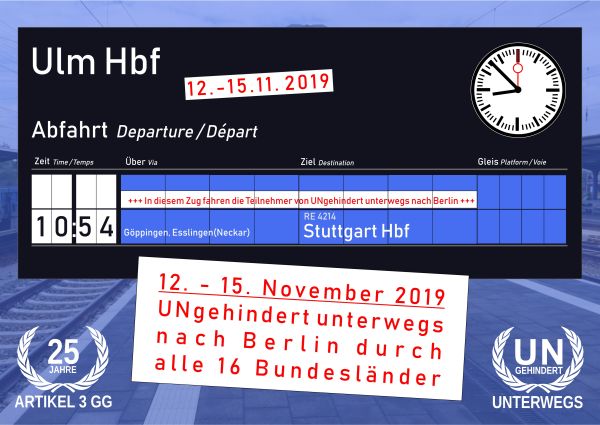 Anzeigentafel der Reisegruppe Niemand für Ulm