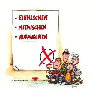 Cartoon Einmischen Mitmischen Aufmischen mit kleiner Gruppe behinderter Menschen