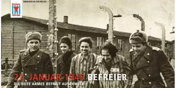 Grafik zeigt Ausschnitt aus Plakat zur Befreiung von Auschwitz
