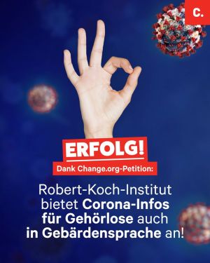 Plakat zum Erfolg in Sachen Gebärdensprache beim Robert-Koch-Institut