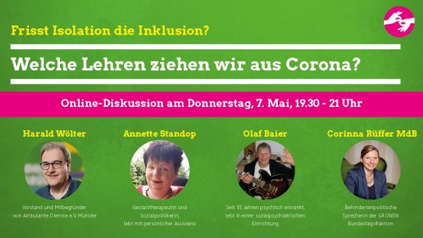 Banner für die Online-Veranstaltung Frisse Isolation die Inklusion?