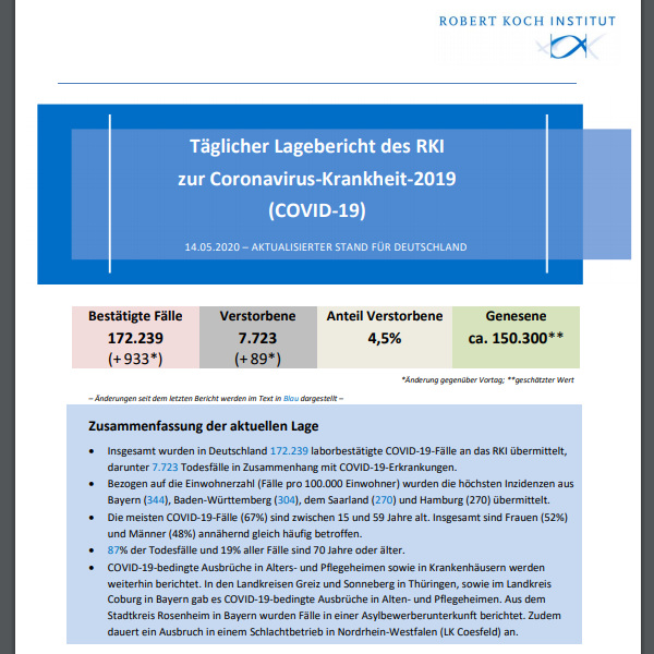 Seite 1 des COVID-19 Bulletins des RKI