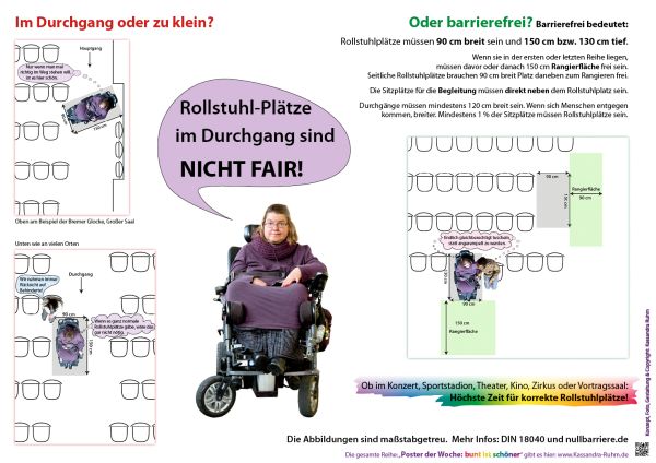 Poster: Rollstuhlplätze im Durchgang sind nicht fair!