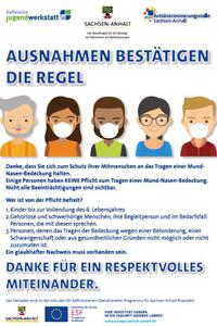 Plakat über Ausnahmeregelungen zu Maskenpflicht