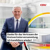 Plakat der CDU mit Dank für die Wahl von Hubert Hüppe: "Ich kandidiere wieder!"