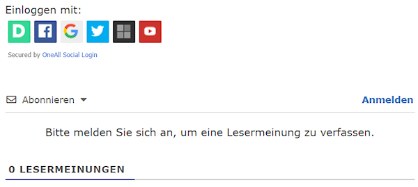 Screenshot vom Kommentare Schreiben Anmelden, ist unter jedem Artikel kommentieren erlaubt