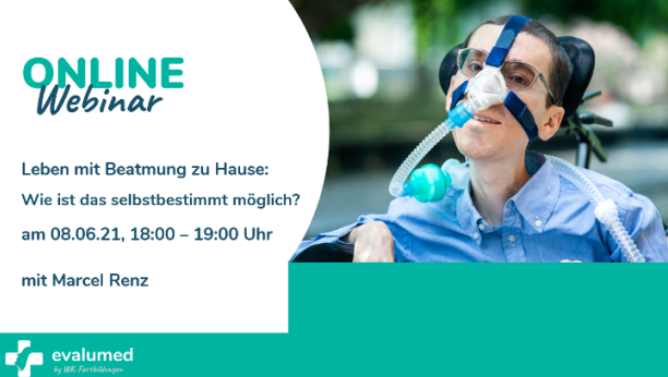 Marcel Ranz mit Atemmaske und Text zur Ankündigung Webinar