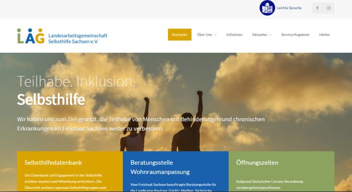 Screenshot der neuen Homepage der LAG SH Sachsen