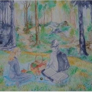 Sieger-Bild "Mein imaginärer Freund" - Personen beim Picknick auf einer Decke im Wald