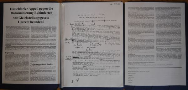 Bild vom Orginal des Düsseldorfer Appell mit handschriftlichen Notizen