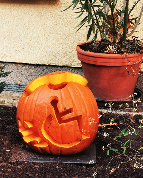 Halloweenkürbis mit Rollstuhlfahrer-Symbol
