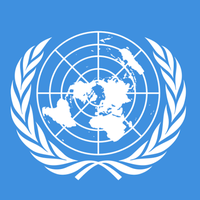 Flagge UN Blau mit Symbol Lorbeerkranz um Weltkugel