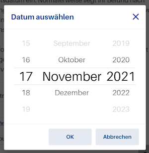 Popup des Datumeingabe Kombiniertes Eingabefeld