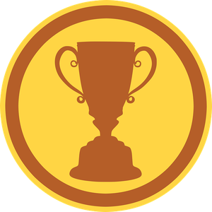 Grafik gelbe Kreisfläche mit einem Pokal in der Mitte