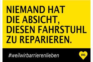 Plakat: Niemand hat die Absicht diesen Fahrstuhl zu reparieren