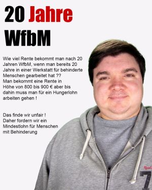 Plakat zur Rente in WfbMs mit Bild von Lukas Krämer