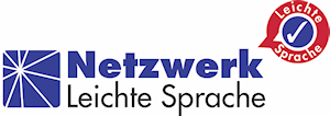 Logo Netzwerk Leichte Sprache mit rotem Kreis Text Leichte Sprache