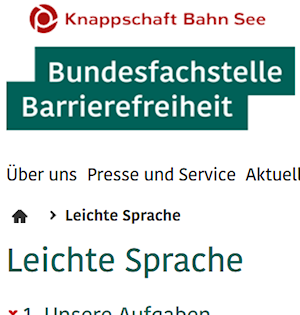 Screenshot mit Text Bundesfachstelle Barrierefreiheit Leichte Sprache