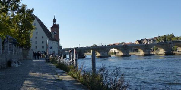 Brücke über die Donau, die auf steinernen Pfeilern steht