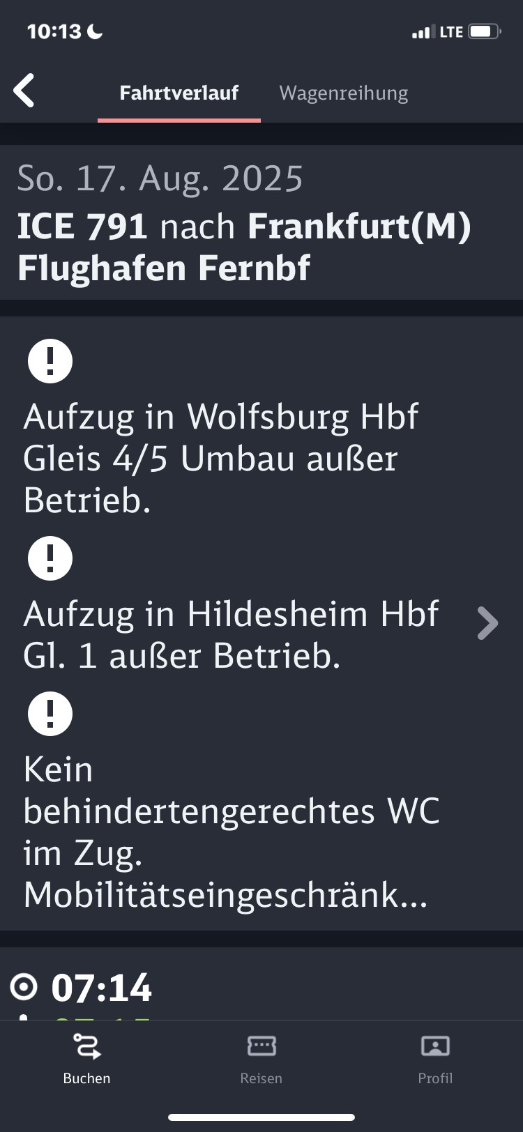 Screenshot der Bahninfo