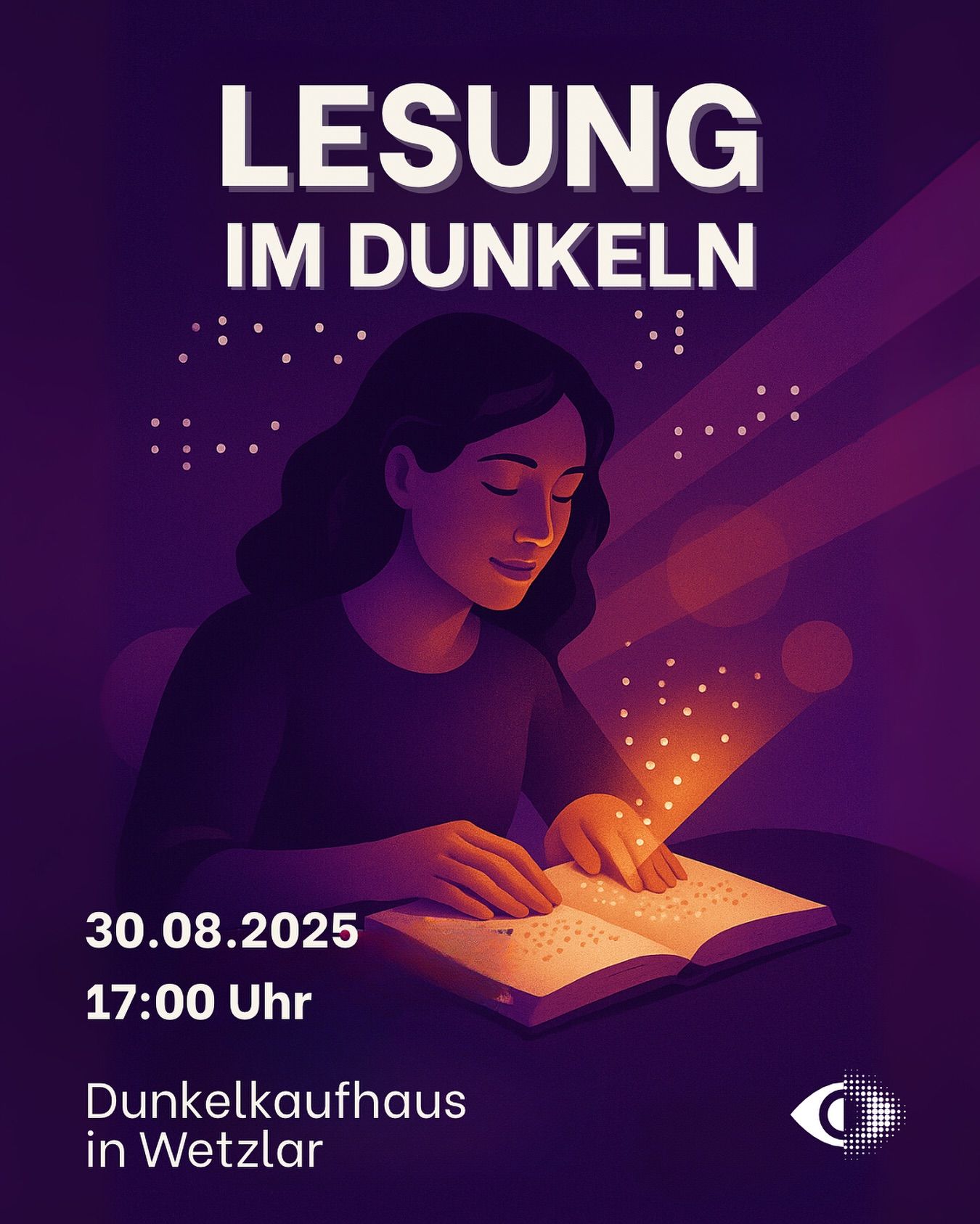 Plakat zur Lesung im Dunkeln in Wetzlar am 30.8.2025 mit Sabine Lohner