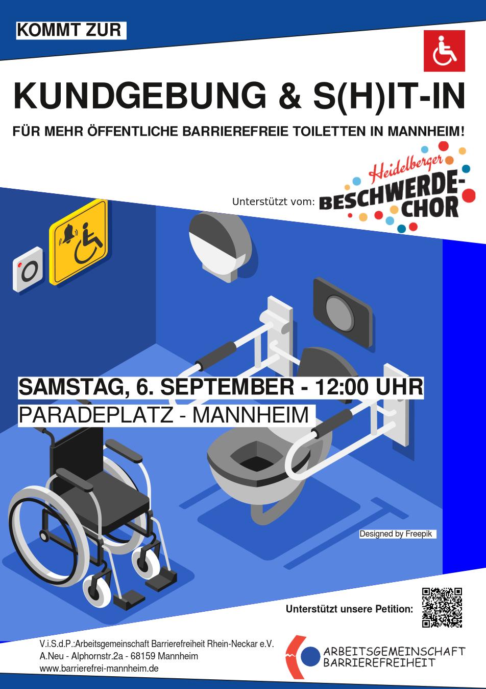 Plakat zur Demo am 6. September 2025 in Mannheim für barrierefreie Toiletten