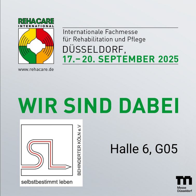Bild mit Hinweis auf die REHACARE mit Aufschrift 