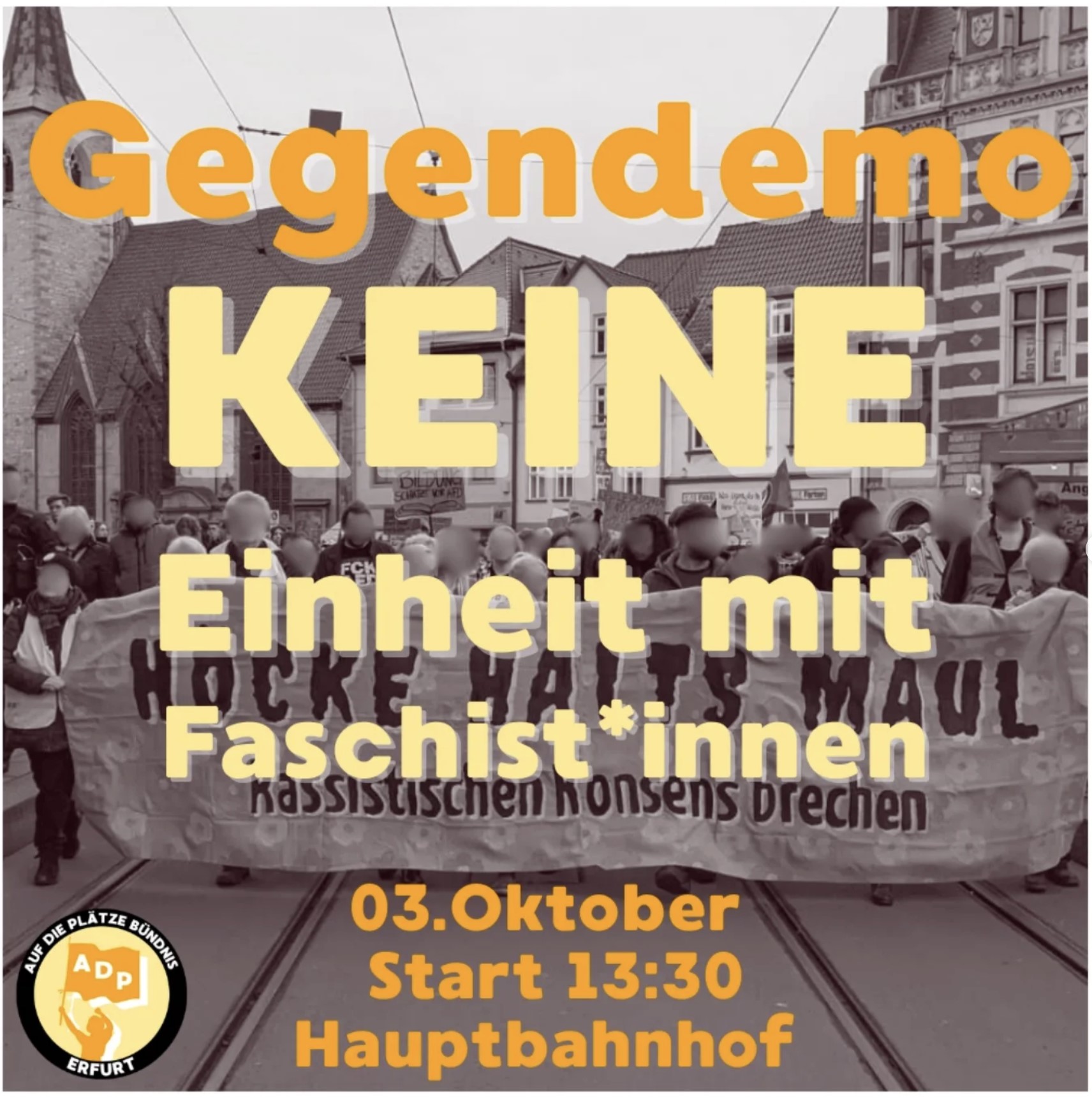 Sharepic zur Gegendemo Keine Einheit mit Faschist*innen am 3.10.25 in Erfurt