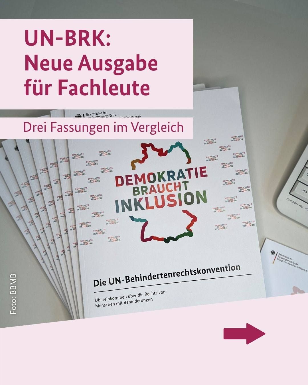 Sharepic mit Hinweis auf neue Broschüre mit drei Versionen der UN-BRK