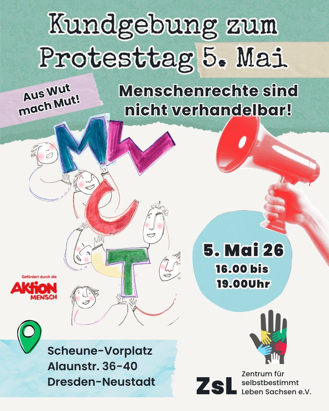 Plakat zum Protesttag am 5. Mai 2026 in Dresden