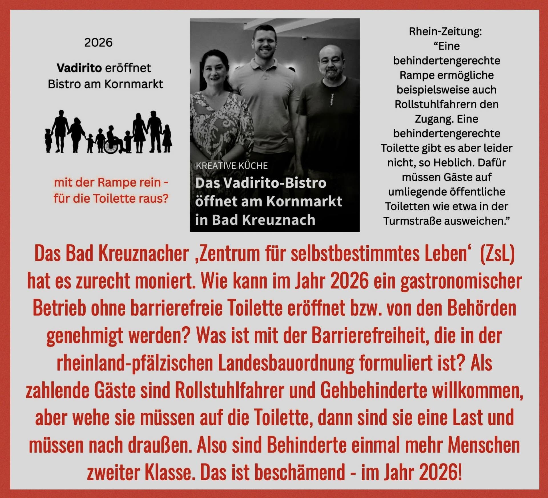 Bild vom Facebook-Post mit Kritik an nicht barrierefreier Toilette