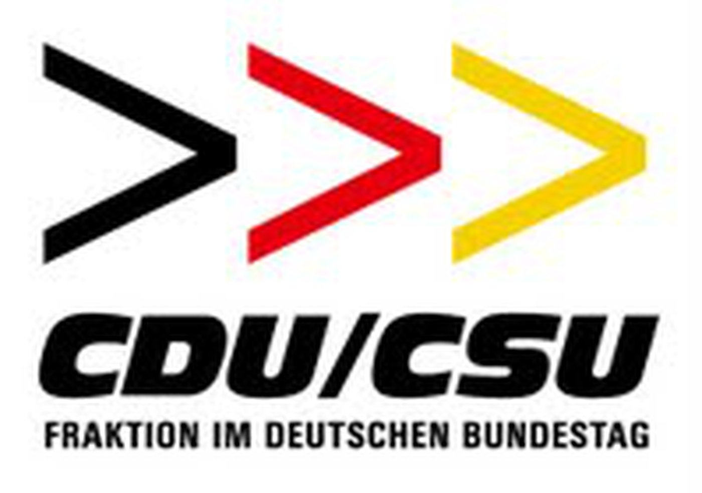 Nach rechte zeigende Pfeile in Schwarz, Rot und Gel. Darunter die Worte CDU/CSU Franktion im Deutschen Bundestag