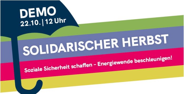 Mehrfahrbige Querstreifen mit der Aufschrift - Solidarischer Herbst -