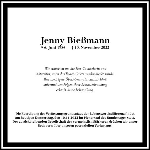 Traueranzeige zur Triage von Jenny Bießmann