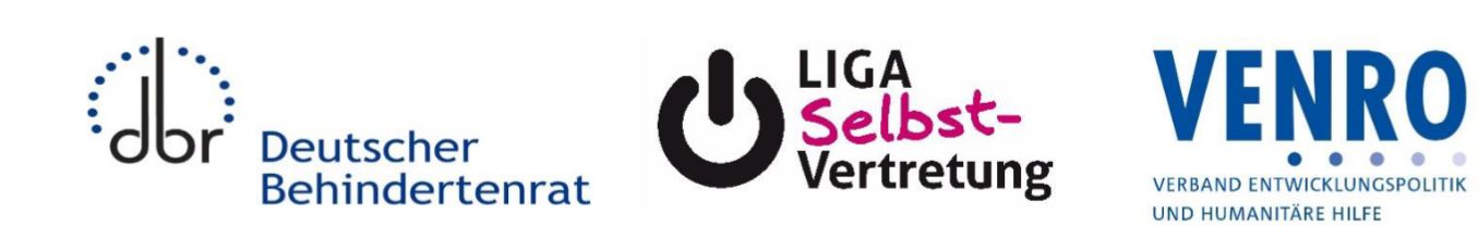 Logos des DBR, der LIGA Selbstvertretung und VENRO
