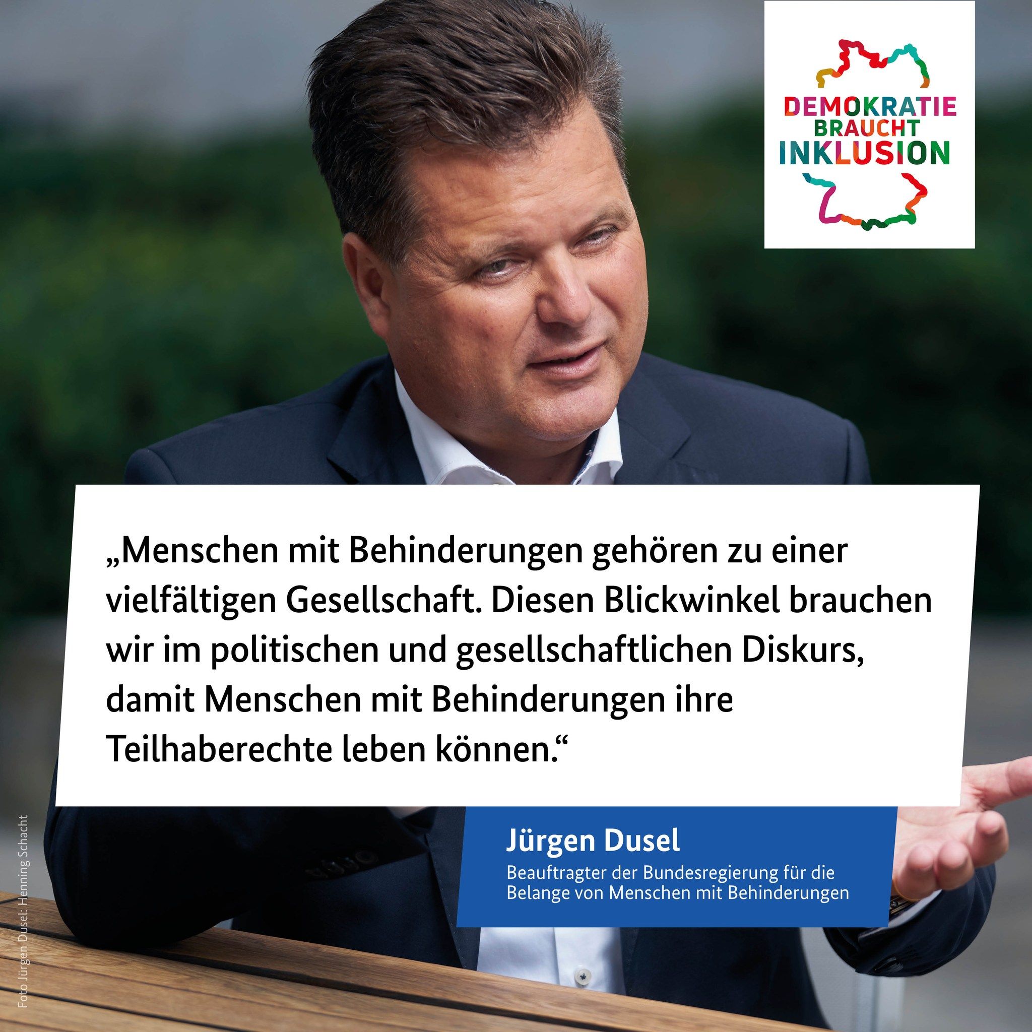 Bild von Jürgen Dusel mit Statement zur Inklusion