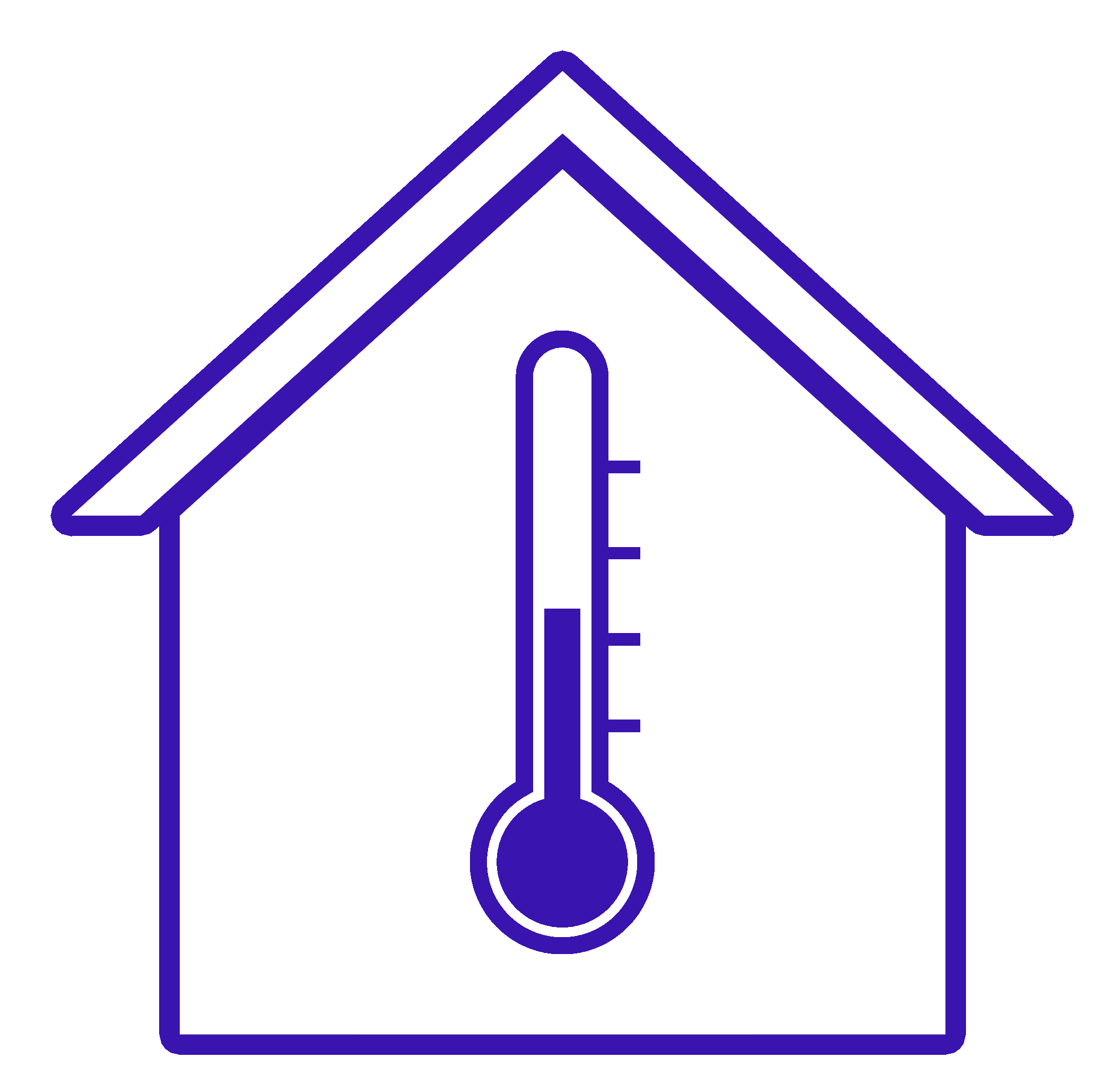 Zeichnung eines Hauses im Querschnitt mit darin dargestelltem Termometer