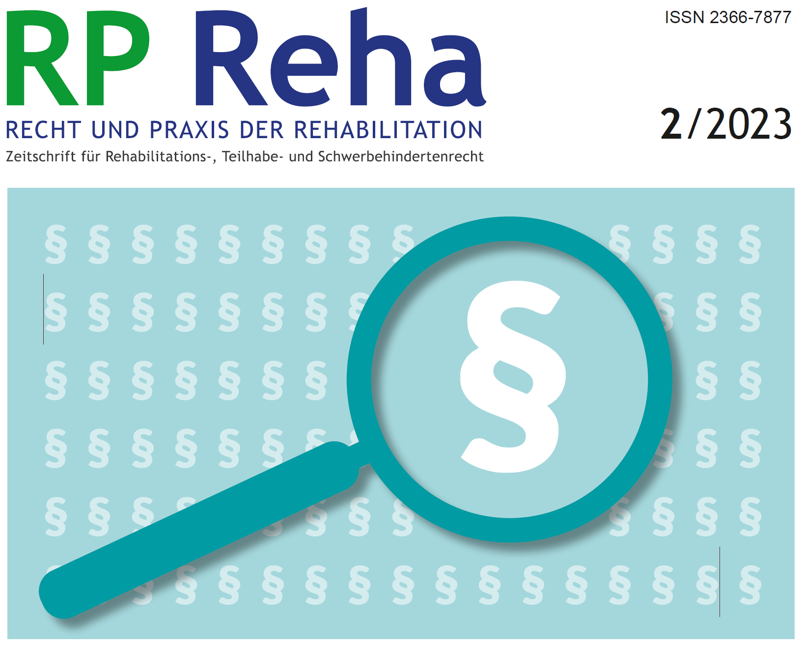 Lupe mit Paragrafenzeichen und Text RP Reha