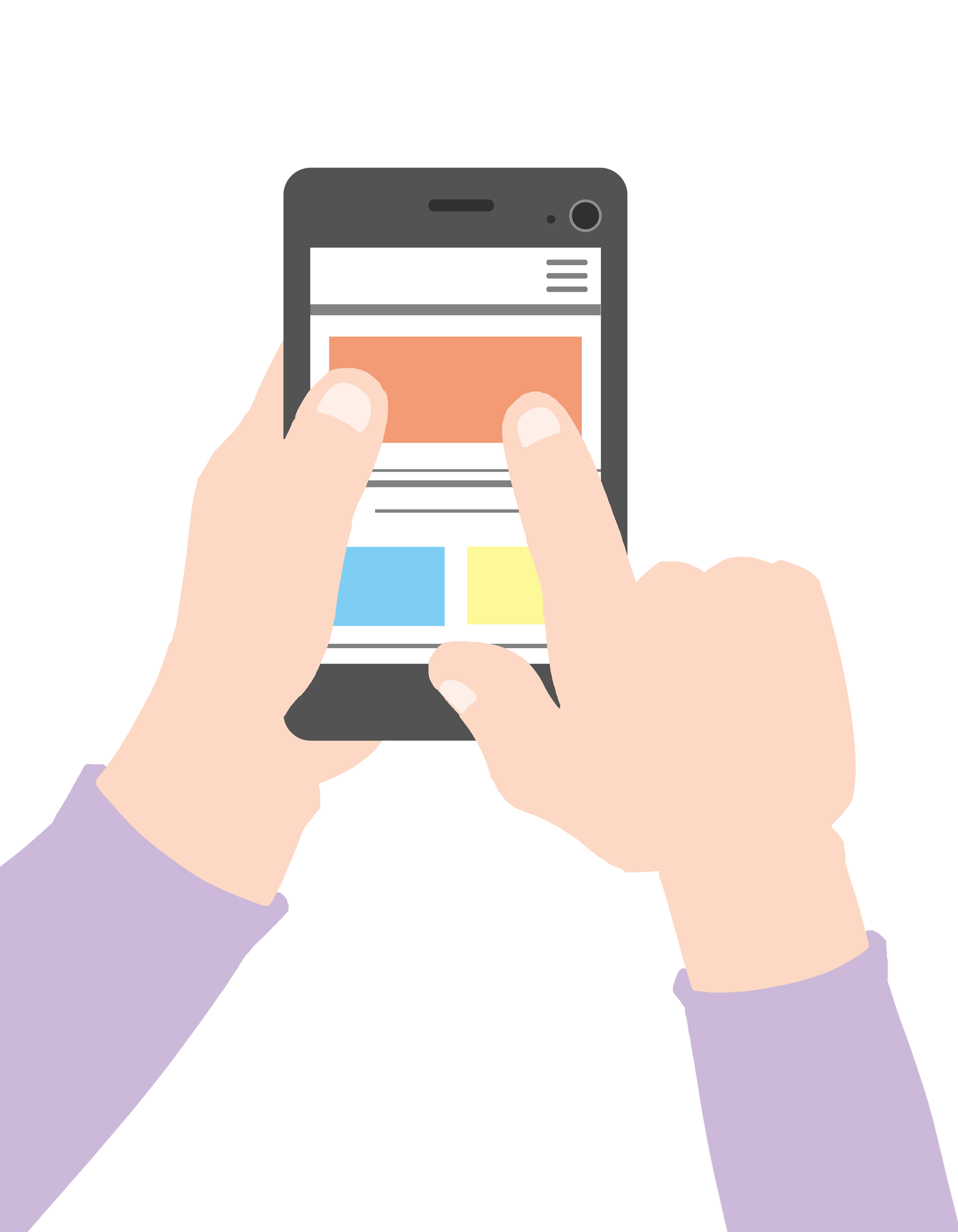 Zeichnung eines Mobiltelefons und zweier Hände, die das Gerät bedienen