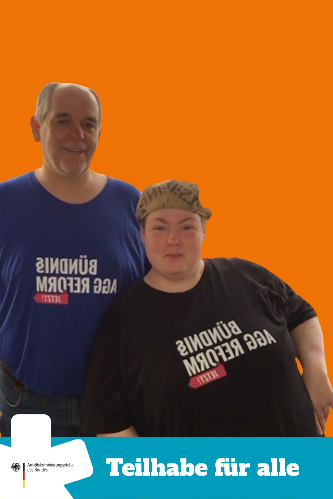 Natalie Rosenke und Ottmar Miles-Paul mit T-Shirt vom Bündnis AGG Reform Jetzt