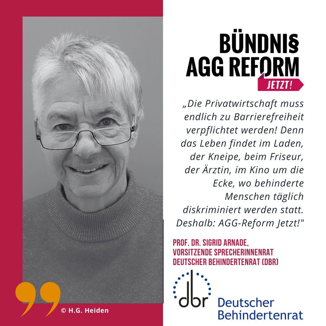 Sharepic mit Prof. Dr. Sigrid Arnade zur Verpflichtung der Privatwirtschaft zur Barrierefreiheit