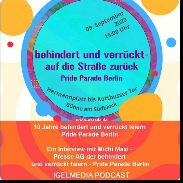 Sharpic zum IGEL-Podcast zu 10 Jahre Pride Parade Berlin