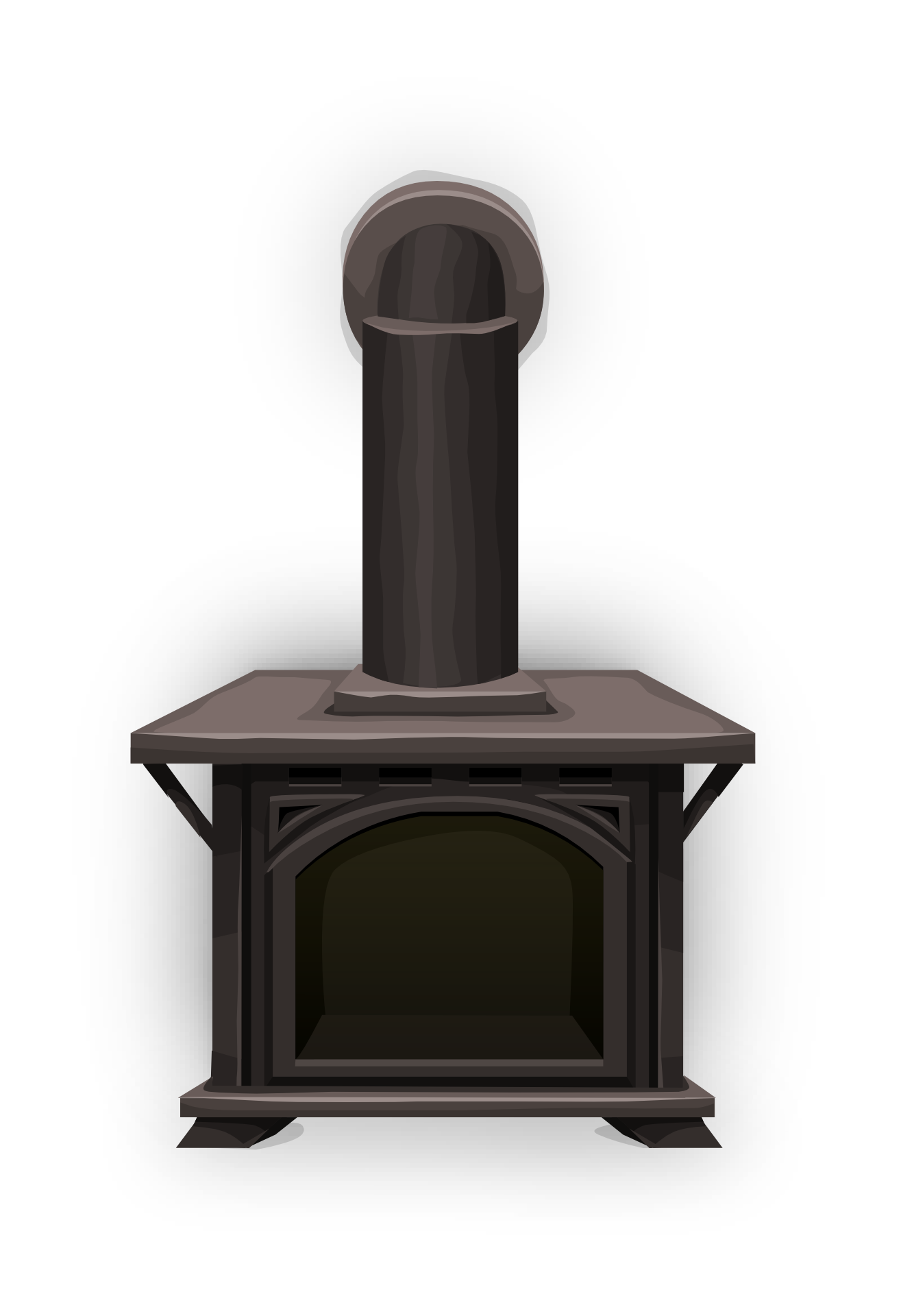 Zeichnung eines kleinen Ofens mit Kochplatte und Ofenrohr