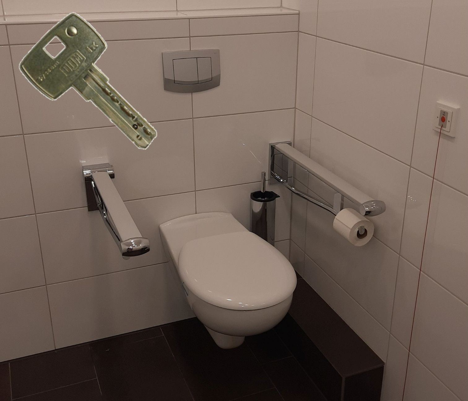 Toilette mit Euroschlüssel im Bild