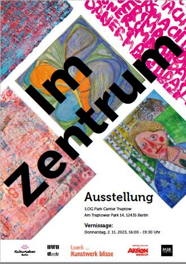 Plakat mit einer Collage, das aus mehreren Bildern und derAufschrift Im Zentrum besteht