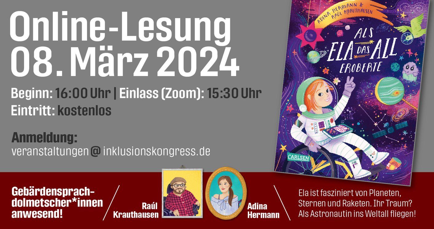 Plakat zur Online-Lesung am 8. März 2024