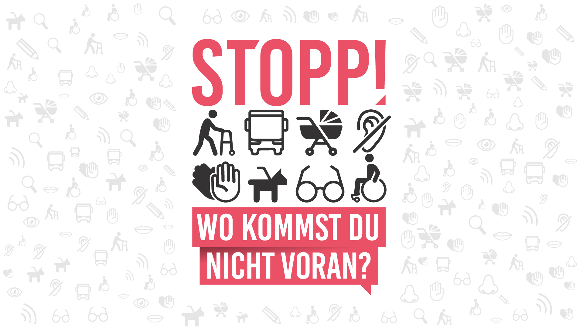 Bid mitdem Text der Aktion sowie Zeinungen von Rollator, Kinderwagen sowie weiteren, denen Barrierefreiheit nutzt